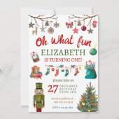 クリスマスオハイドーおもしろいファースト誕生日 招待状 (正面)