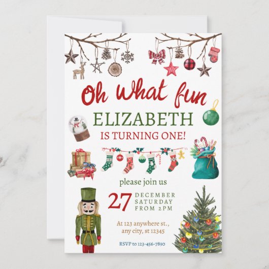 クリスマスオハイドーおもしろいファースト誕生日 招待状 (正面)