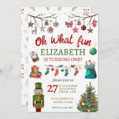 クリスマスオハイドーおもしろいファースト誕生日 招待状 (正面/裏面)