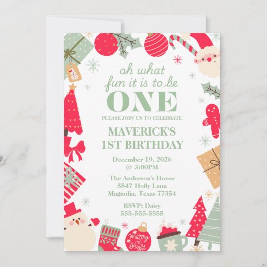 クリスマスオハイドーおもしろいファースト誕生日 招待状 (正面)