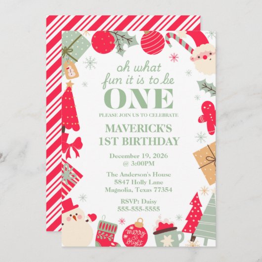 クリスマスオハイドーおもしろいファースト誕生日 招待状 (正面/裏面)