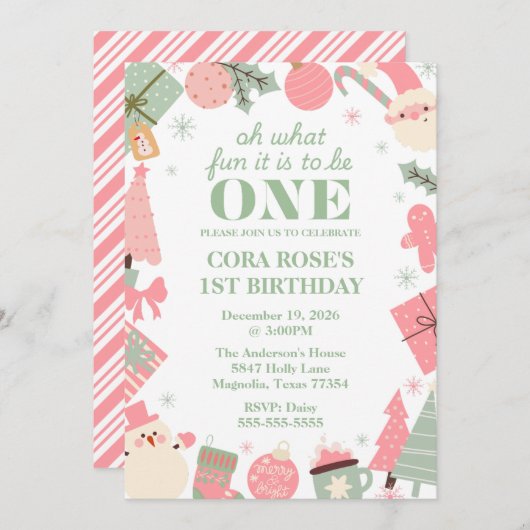 クリスマスオハイドーおもしろいファースト誕生日 招待状 (正面/裏面)