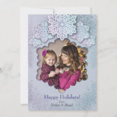 クリスマスオパール色のブルーパープルスノーフレーク写真 シーズンカード (正面)