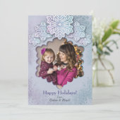 クリスマスオパール色のブルーパープルスノーフレーク写真 シーズンカード (スタンド正面)