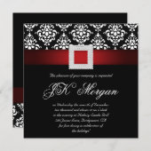 クリスマスオフィスパーティー招待ジュエルレッドブラックホワイトスクエア 招待状 (正面/裏面)