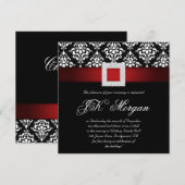 クリスマスオフィスパーティー招待ジュエル 赤 黒 白 四角 招待状 (正面/裏面)