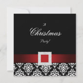 クリスマスオフィスパーティー招待ジュエル 赤 黒 白 四角 招待状 (裏面)