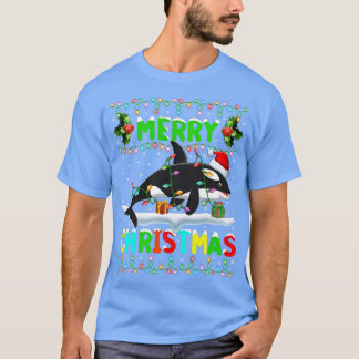 クリスマスオルカフィッシュ照明サンタハットメリークリスマス Tシャツ