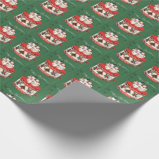 クリスマスオルゴール踊り雪だるま ラッピングペーパー (角)