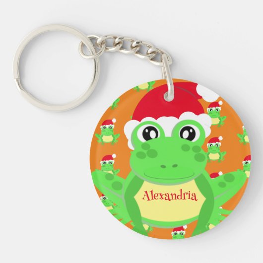 クリスマスオレンジカエルSanta Hatパターンノベルティ キーホルダー (正面)