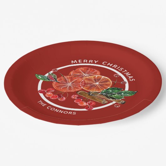 クリスマスオレンジスライスシナモンスティックベリー ペーパープレート (アングル)