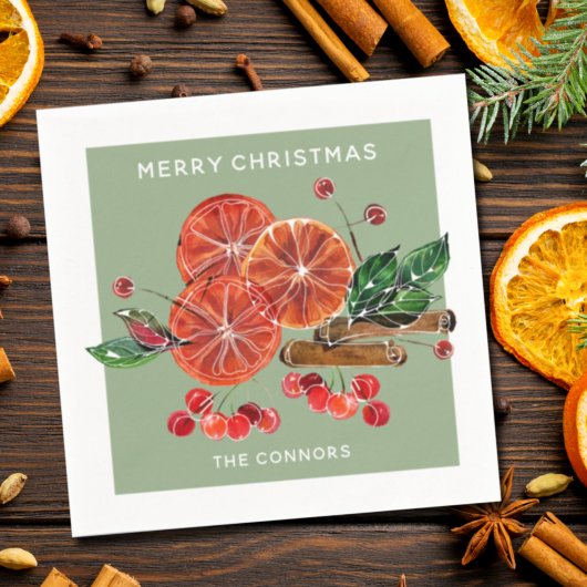 クリスマスオレンジスライスシナモンスティック スタンダードカクテルナプキン