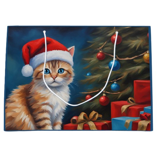 クリスマスオレンジ虎猫子猫 ラージペーパーバッグ (正面)
