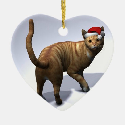 クリスマスオレンジ虎猫 セラミックオーナメント (正面)