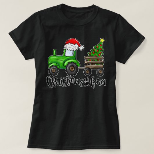 クリスマスオンザファームトラクターサンタ農家クリスマス Tシャツ (デザイン正面)