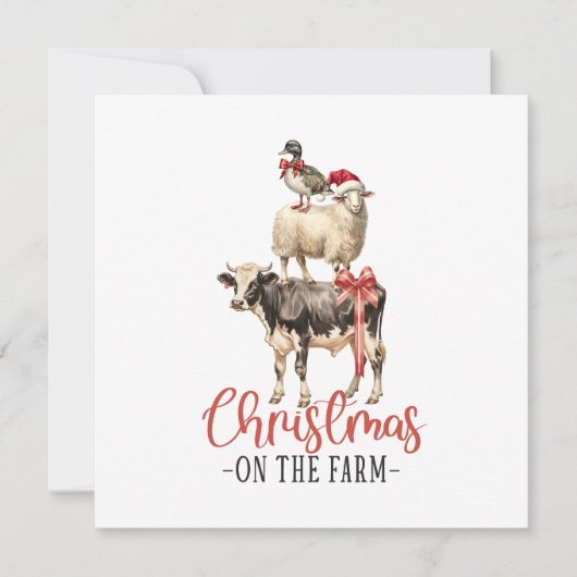 クリスマスオンザファーム納屋周囲の庭動物 シーズンカード (正面)