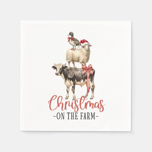 クリスマスオンザファーム納屋周囲の庭動物 スタンダードカクテルナプキン (正面)