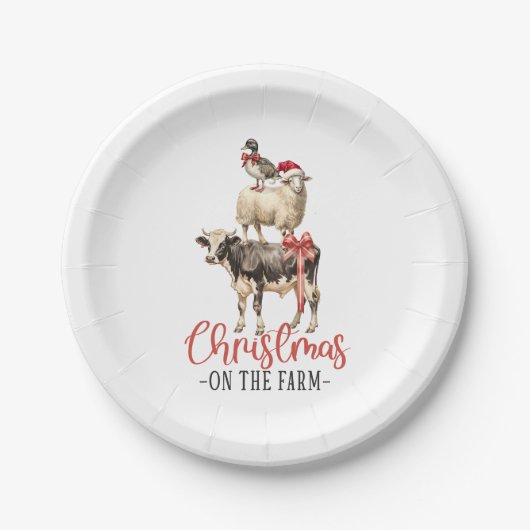 クリスマスオンザファーム納屋周囲の庭動物 ペーパープレート (正面)