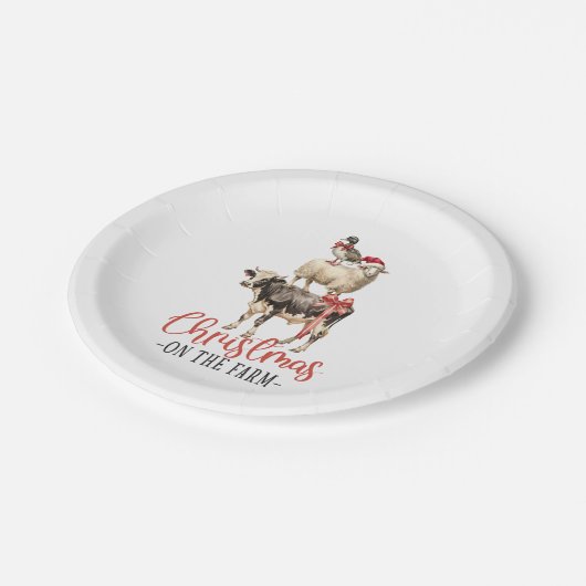 クリスマスオンザファーム納屋周囲の庭動物 ペーパープレート (アングル)