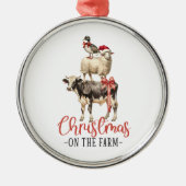 クリスマスオンザファーム納屋周囲の庭動物 メタルオーナメント (正面)