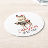 クリスマスオンザファーム納屋周囲の庭動物 ラウンドペーパーコースター (アングル)