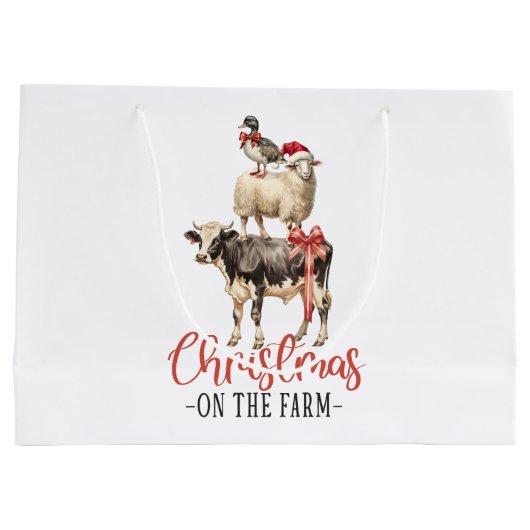 クリスマスオンザファーム納屋周囲の庭動物 ラージペーパーバッグ (裏面)