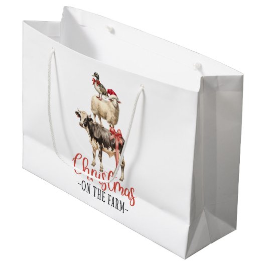 クリスマスオンザファーム納屋周囲の庭動物 ラージペーパーバッグ (正面アングル)