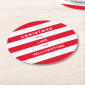 クリスマスオンザレイクレッド航海のストライプ循環 ラウンドペーパーコースター (アングル)