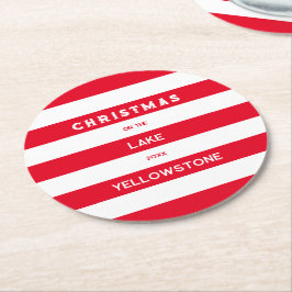クリスマスオンザレイクレッド航海のストライプ循環 ラウンドペーパーコースター