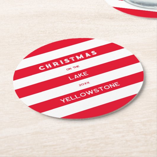クリスマスオンザレイクレッド航海のストライプ循環 ラウンドペーパーコースター (アングル)