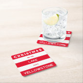 クリスマスオンザレイクレッド航海のストライプ スクエアペーパーコースター (インサイチュ)