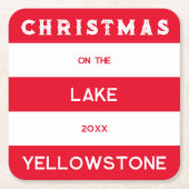 クリスマスオンザレイクレッド航海のストライプ スクエアペーパーコースター (正面)