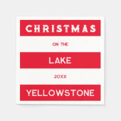 クリスマスオンザレイクレッド航海のストライプ スタンダードカクテルナプキン (正面)