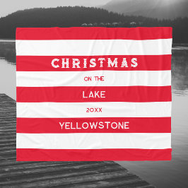 クリスマスオンザレイクレッド航海のストライプ フリースブランケット