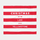 クリスマスオンザレイクレッド航海のストライプ フリースブランケット (正面(横))