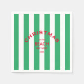 クリスマスオンビーチカスタムグリーンカバナストライプ スタンダードカクテルナプキン (正面)