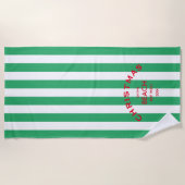 クリスマスオンビーチカスタムグリーンカバナストライプ ビーチタオル (正面)