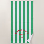 クリスマスオンビーチカスタムグリーンカバナストライプ ビーチタオル (正面)