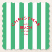 クリスマスオンビーチカスタムグリーンカバナストライプ ペーパーコースター (正面)