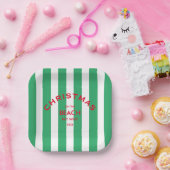 クリスマスオンビーチカスタムグリーンカバナストライプ ペーパープレート (パーティー)