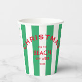 クリスマスオンビーチカスタムグリーンカバナストライプ 紙コップ (正面)