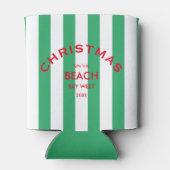 クリスマスオンビーチカスタムグリーンカバナストライプ 缶クーラー (裏面)