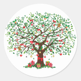 クリスマスオークツリーとプレゼント ラウンドシール