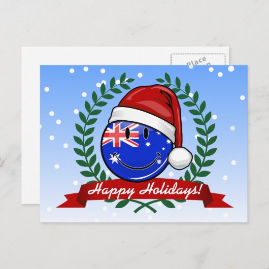 クリスマスオージースタイル微笑むオーストラリア国旗 シーズンポストカード (正面/裏面)