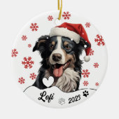 クリスマスオーストラリアの羊飼いパーソナライズされた犬 セラミックオーナメント (正面)