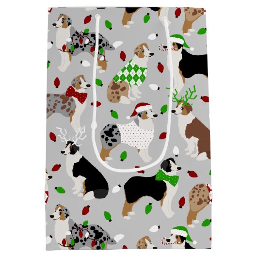 クリスマスオーストラリアシェパード中抱き枕 ミディアムペーパーバッグ (裏面)