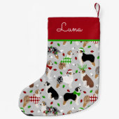 クリスマスオーストラリアシェパード名前をカスタムする スモールクリスマスストッキング (裏面)