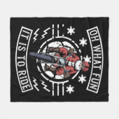 クリスマスオートバイサンタクロースバイクもしくは自転車に乗る人パパバイク フリースブランケット (正面(横))