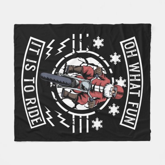 クリスマスオートバイサンタクロースバイクもしくは自転車に乗る人パパバイク フリースブランケット (正面(横))