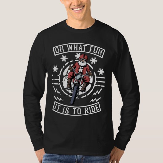 クリスマスオートバイサンタクロースバイクもしくは自転車に乗る人パパバイク Tシャツ (正面)